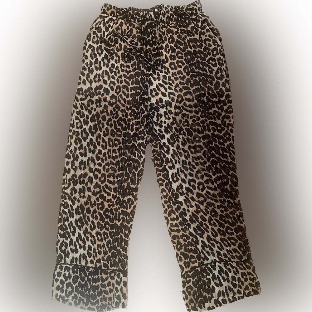 Ganni Leopard Print Wide Leg Pants